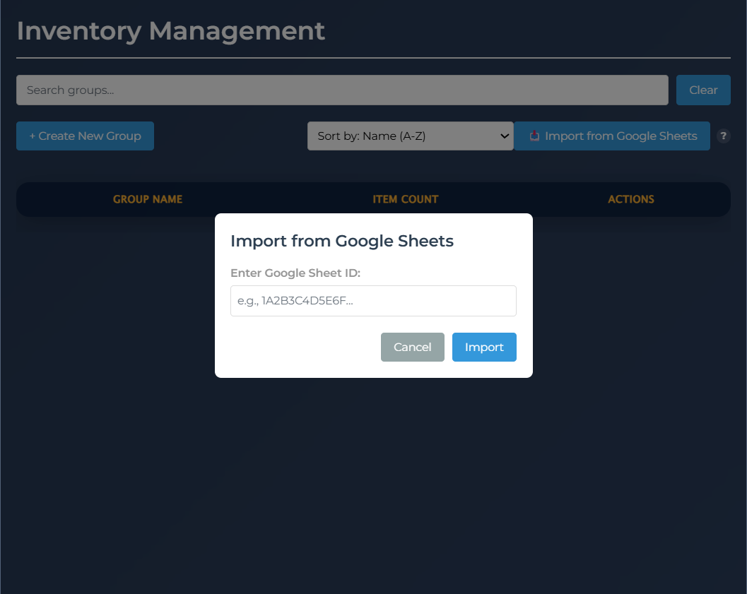 Google Sheets Import UI